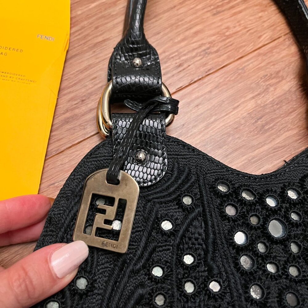 FENDI Limited Edition Embroided Black Devil Trapezio Evening Bag - Picture 2 of 13